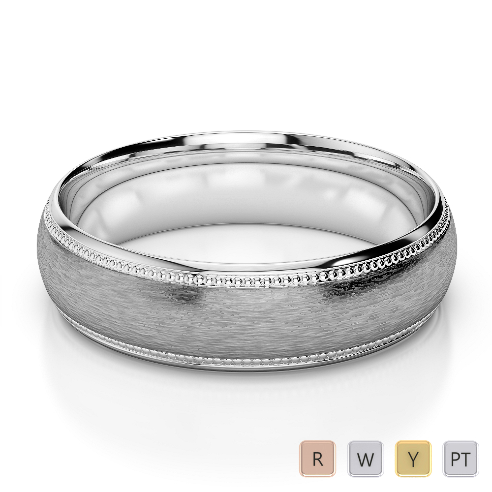 5MM Milgrain Matte Fit Plain Mens Wedding Band 0166
