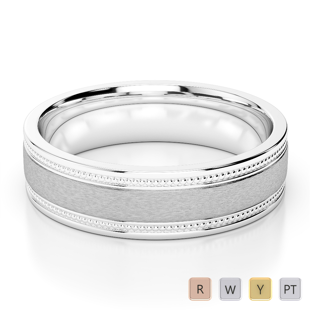5MM Milgrain Matte Fit Plain Mens Wedding Band 0171