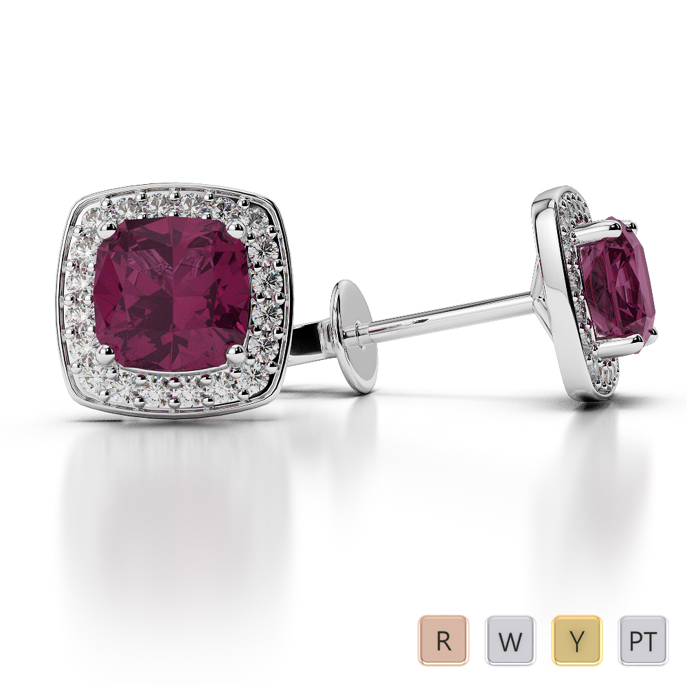 Cushion Shape Ruby and Diamond Earrings 0466