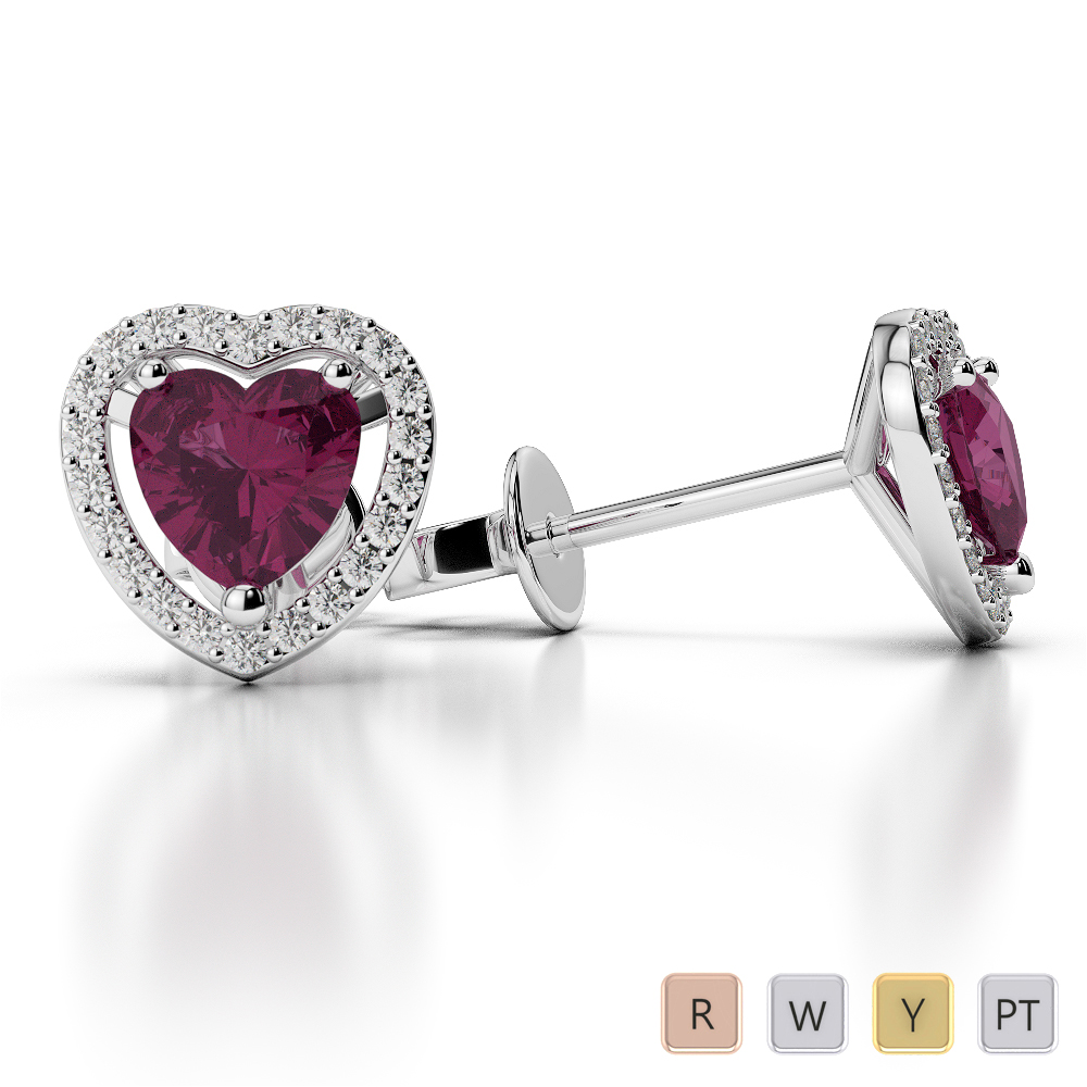 Heart Shape Earrings With Ruby & Diamond 0471