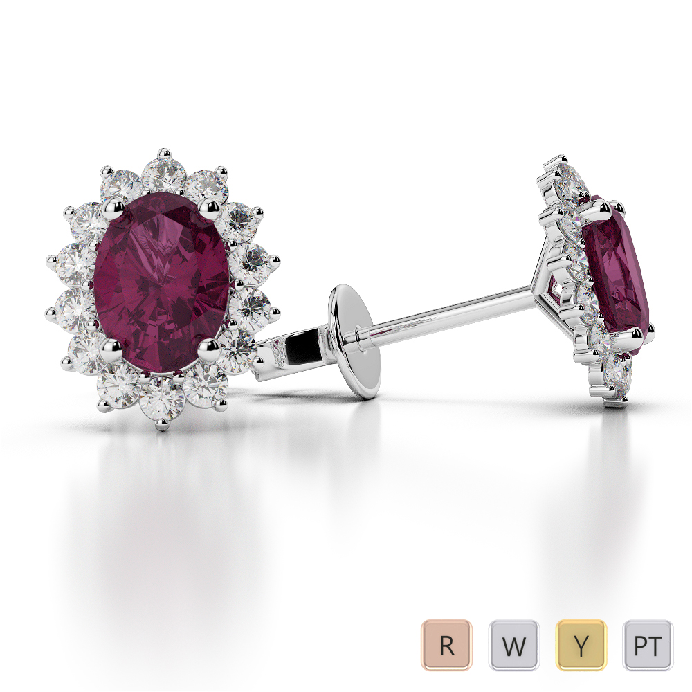 Oval Shape Ruby and Diamond Earrings 0476