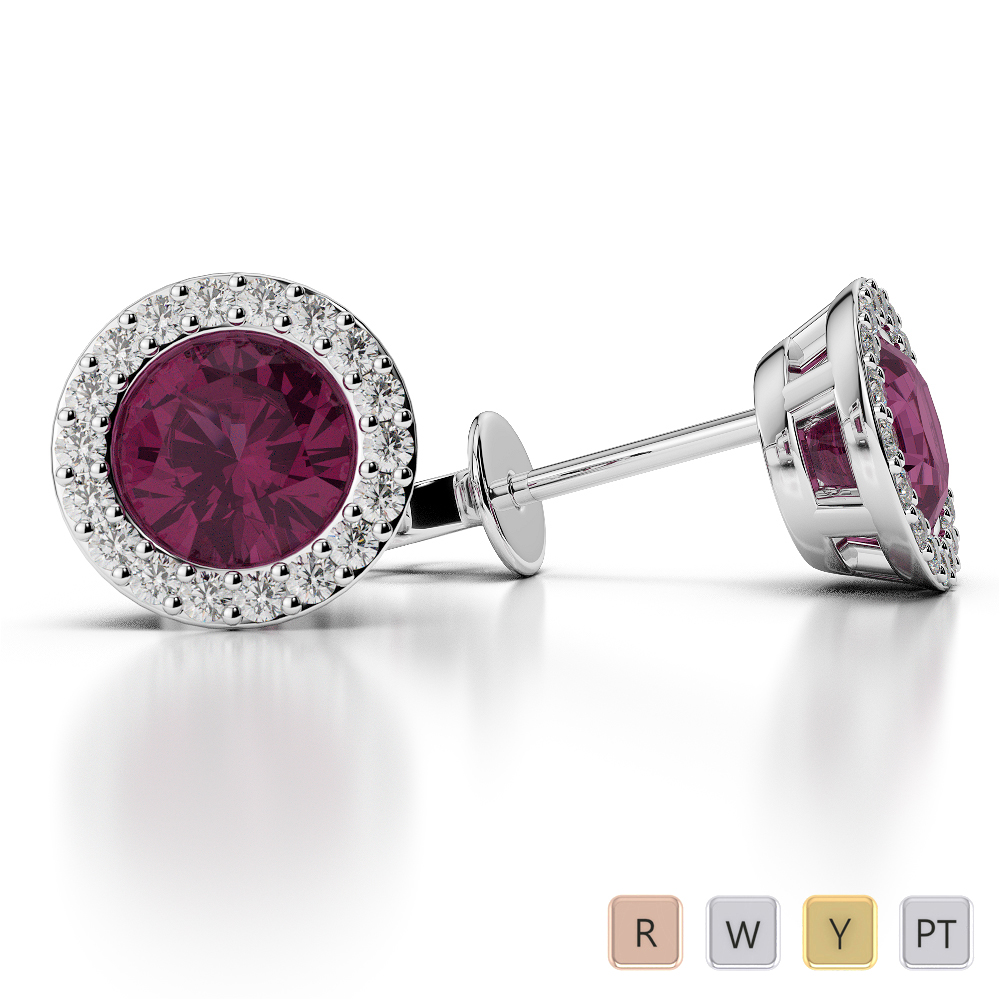 Round Shape Ruby and Diamond Earrings 0480