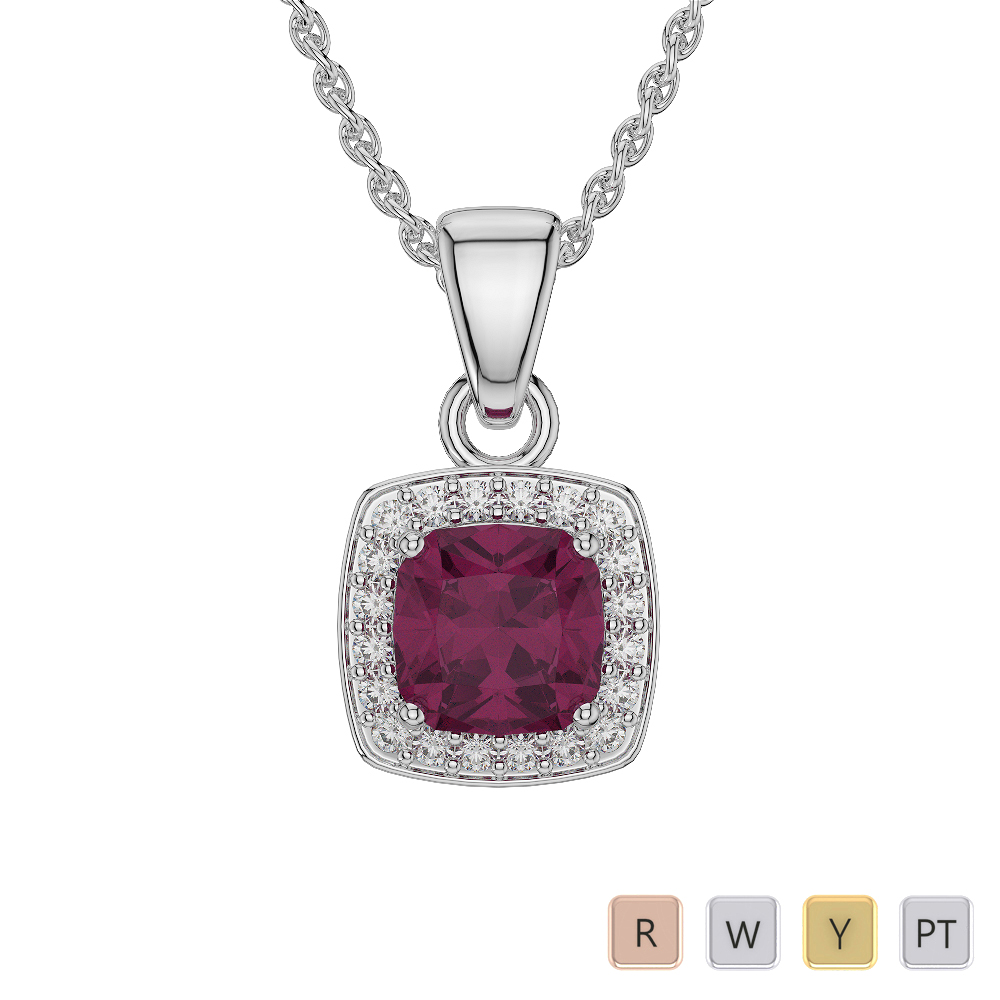 Cushion Shape Ruby and Diamond Necklaces 0559