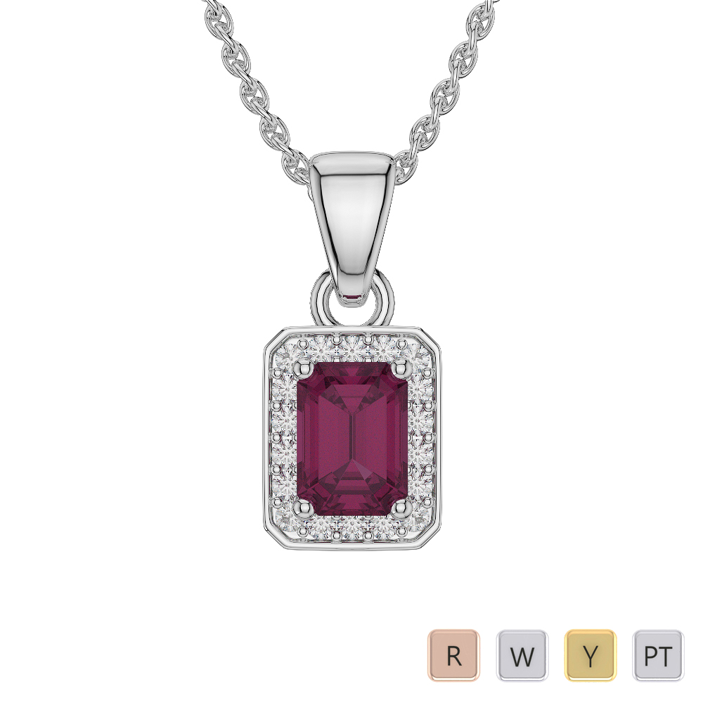 Ruby Necklaces With Round Cut Diamond 0561