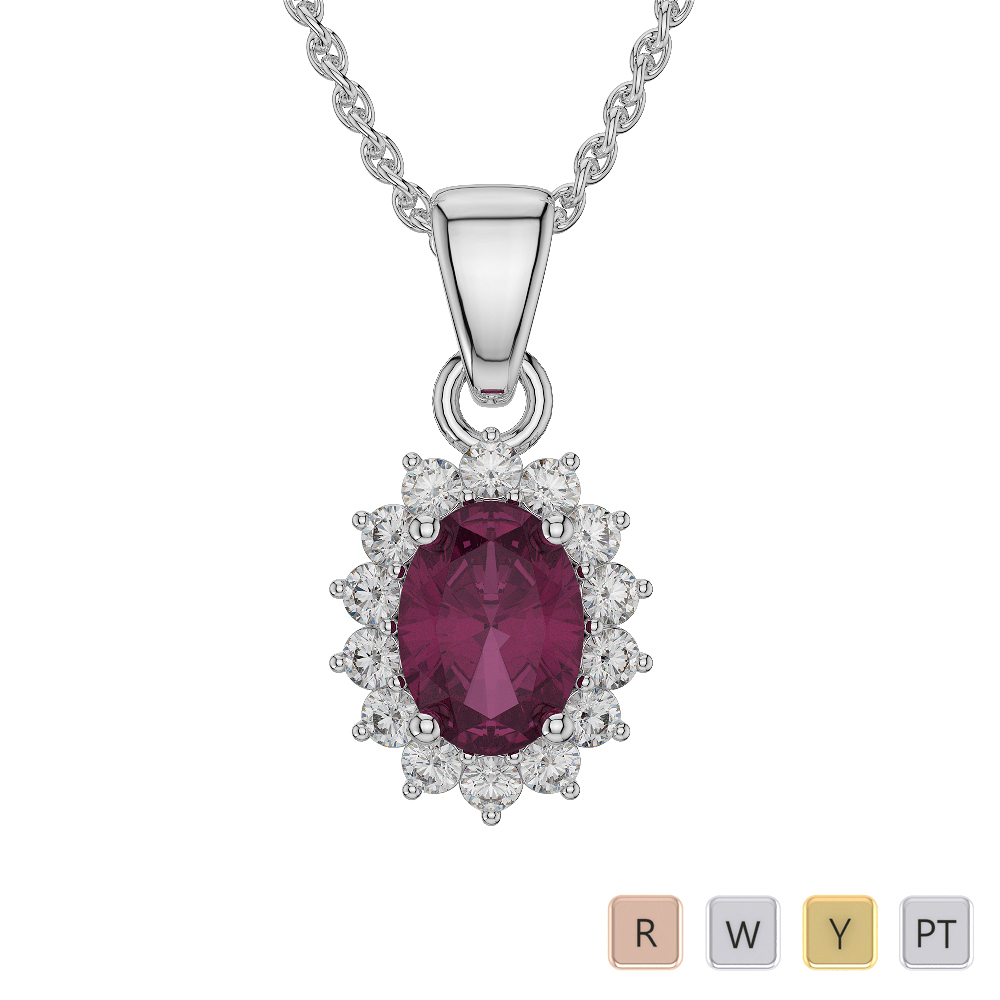 Oval Shape Ruby and Diamond Necklaces 0569