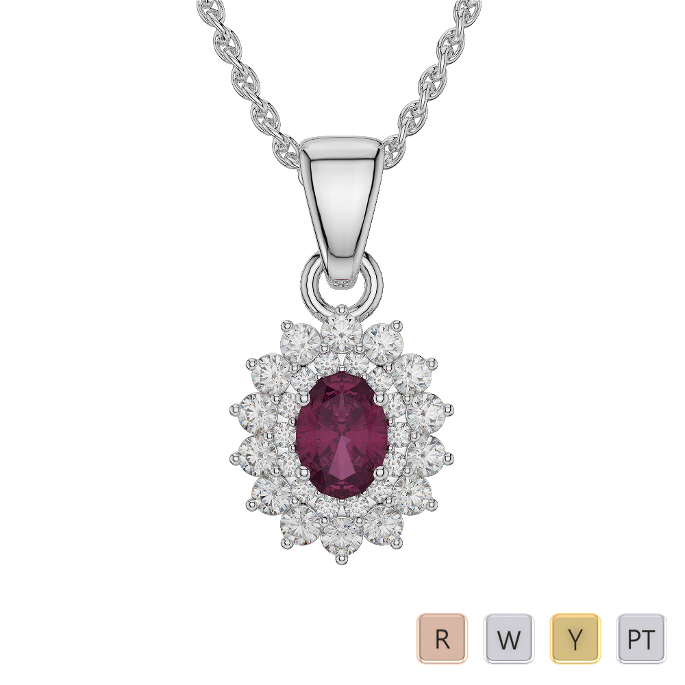 Ruby Necklaces With Round Cut Diamond 0571