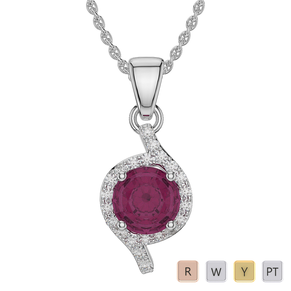 Prong Set Ruby Necklaces With Diamond 0574