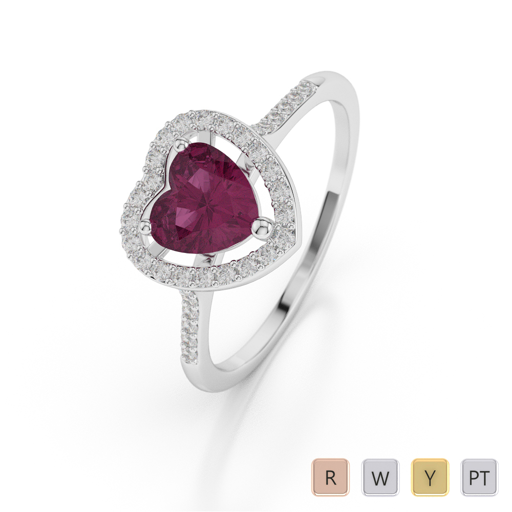 Heart Shape Engagement Ring With Ruby & Diamond 0044