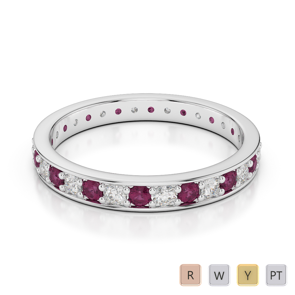 2.5MM Prong Set Diamond and Ruby Full Eternity Ring 0357