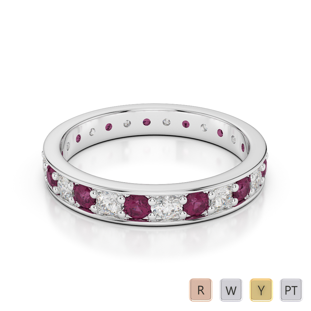 3MM Prong Set Ruby and Diamond Full Eternity Ring 0358