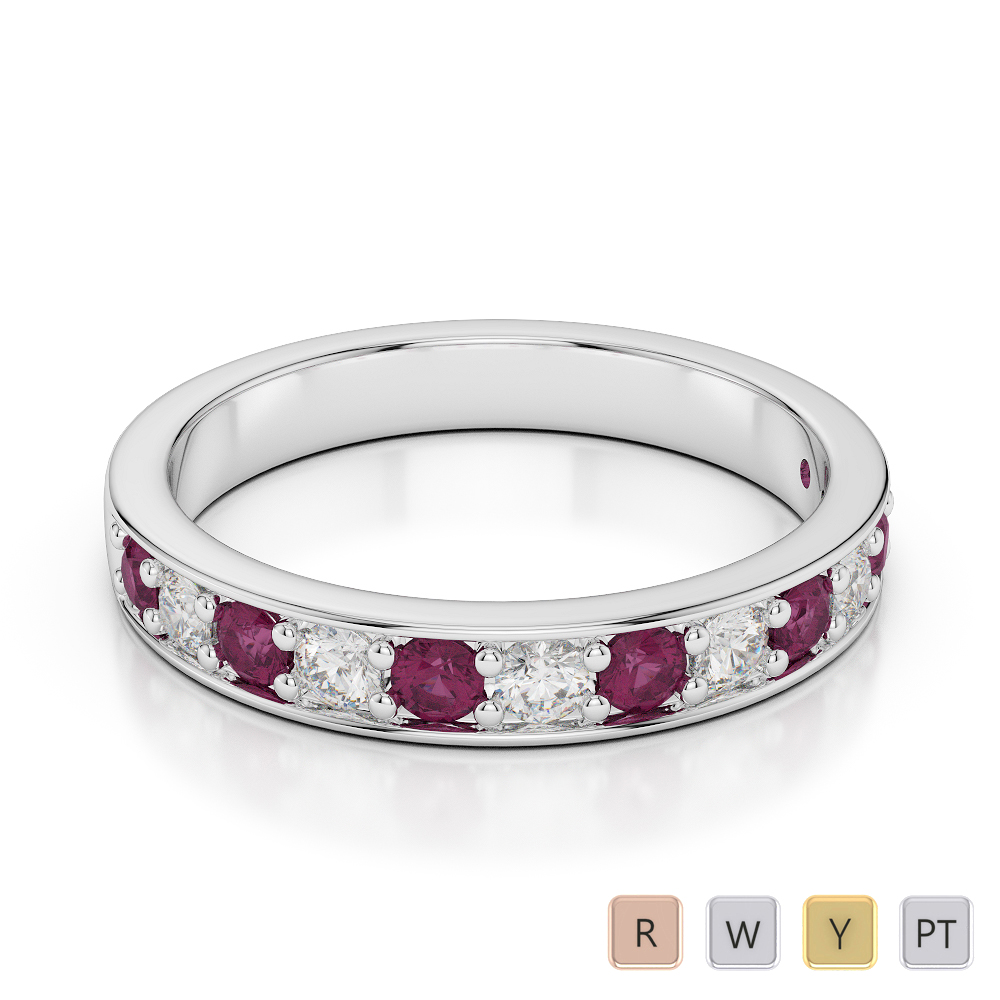 3MM Round Cut Diamond and Ruby Half Eternity Ring 0362