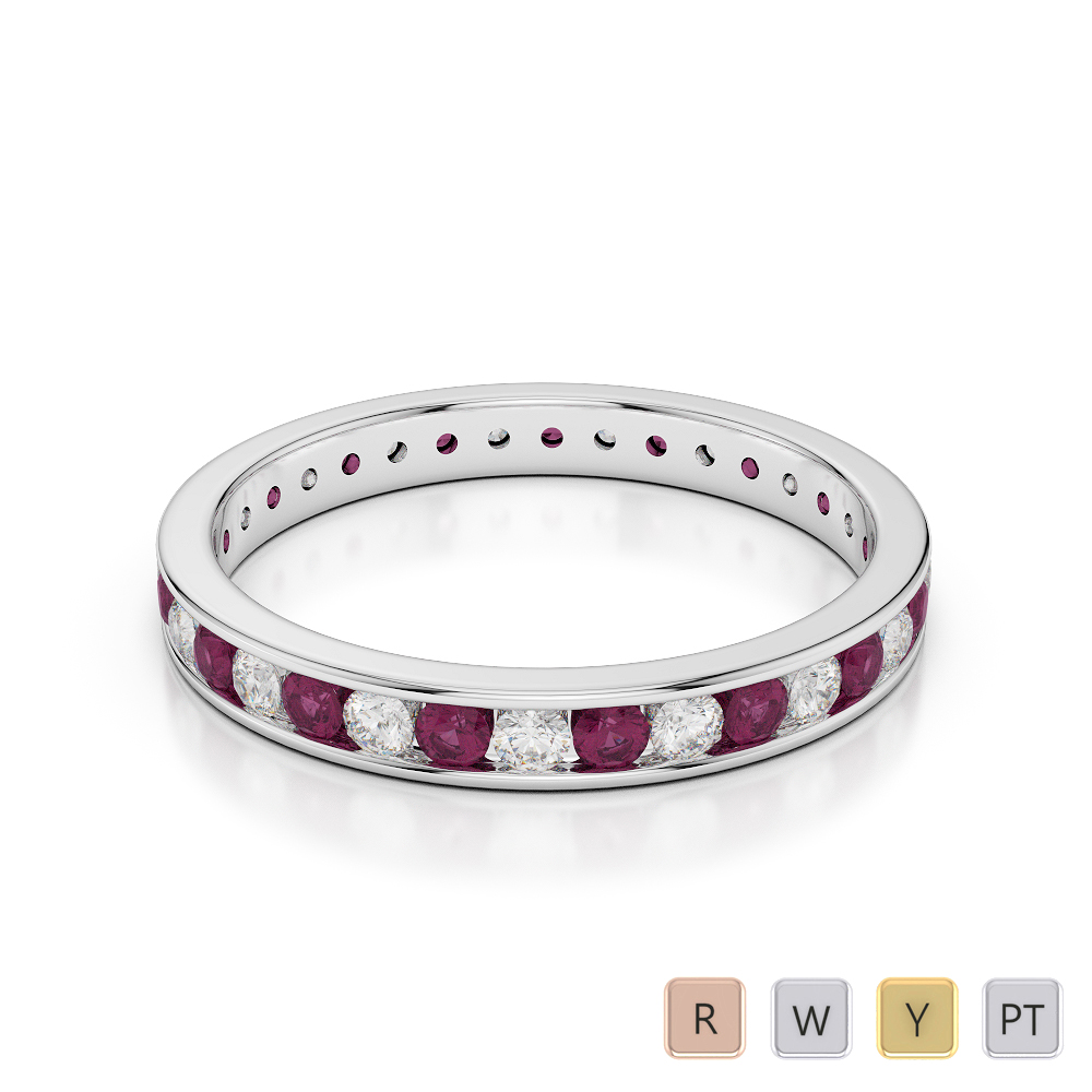 3MM Round Cut Ruby Full Eternity Ring With Diamond 0365