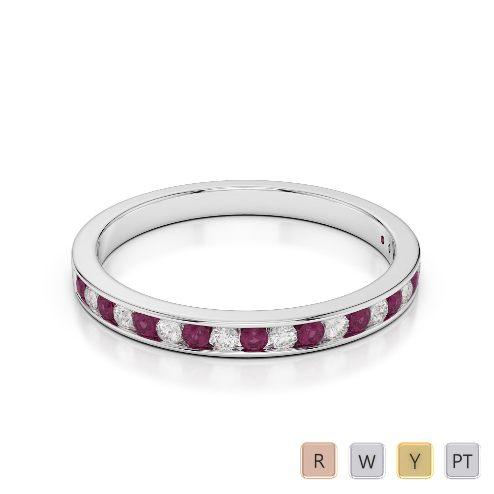 2.5MM Channel Set Diamond and Ruby Half Eternity Ring 0367