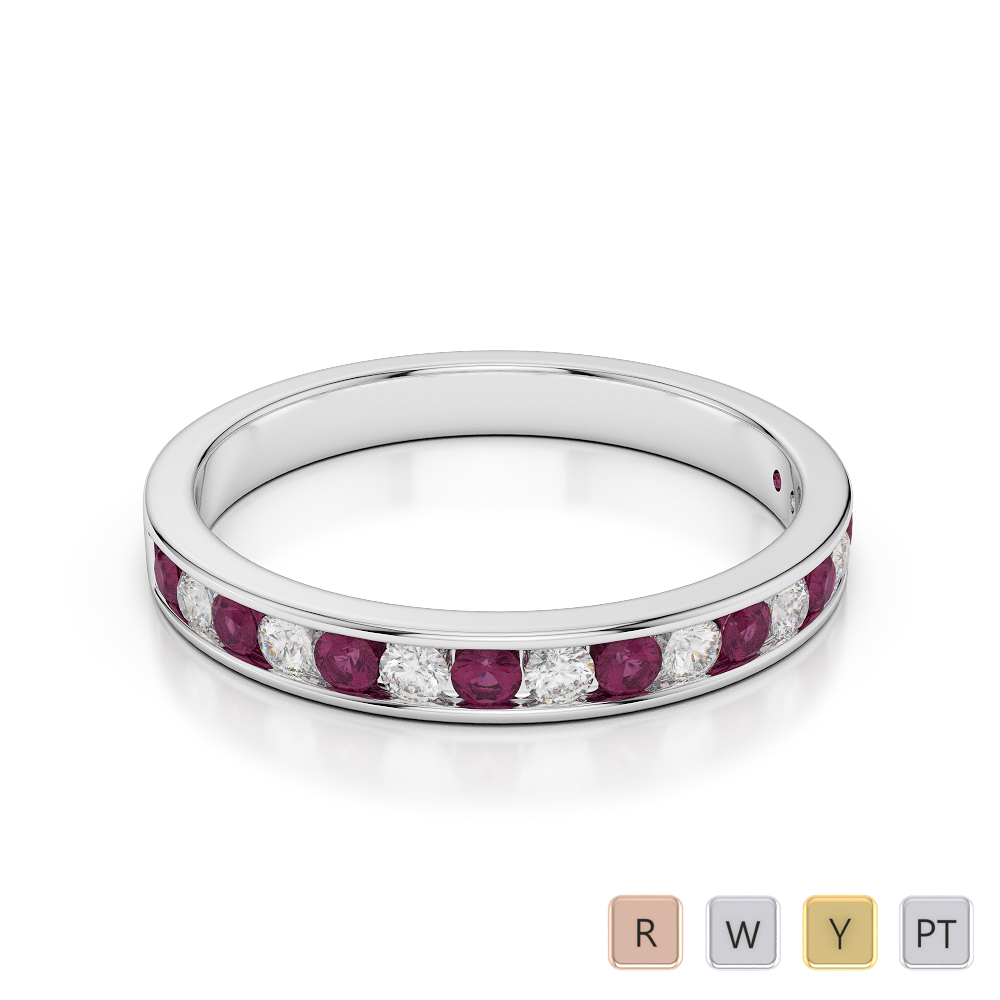 3MM Channel Set Ruby and Diamond Half Eternity Ring 0368