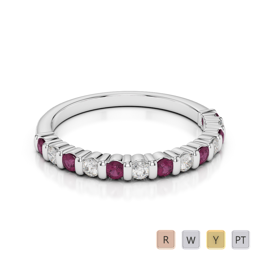 2MM Round Cut Ruby and Diamond Half Eternity Ring 0373