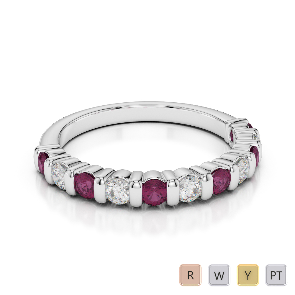 2.5MM Bar Set Ruby Half Eternity Ring With Diamond 0374