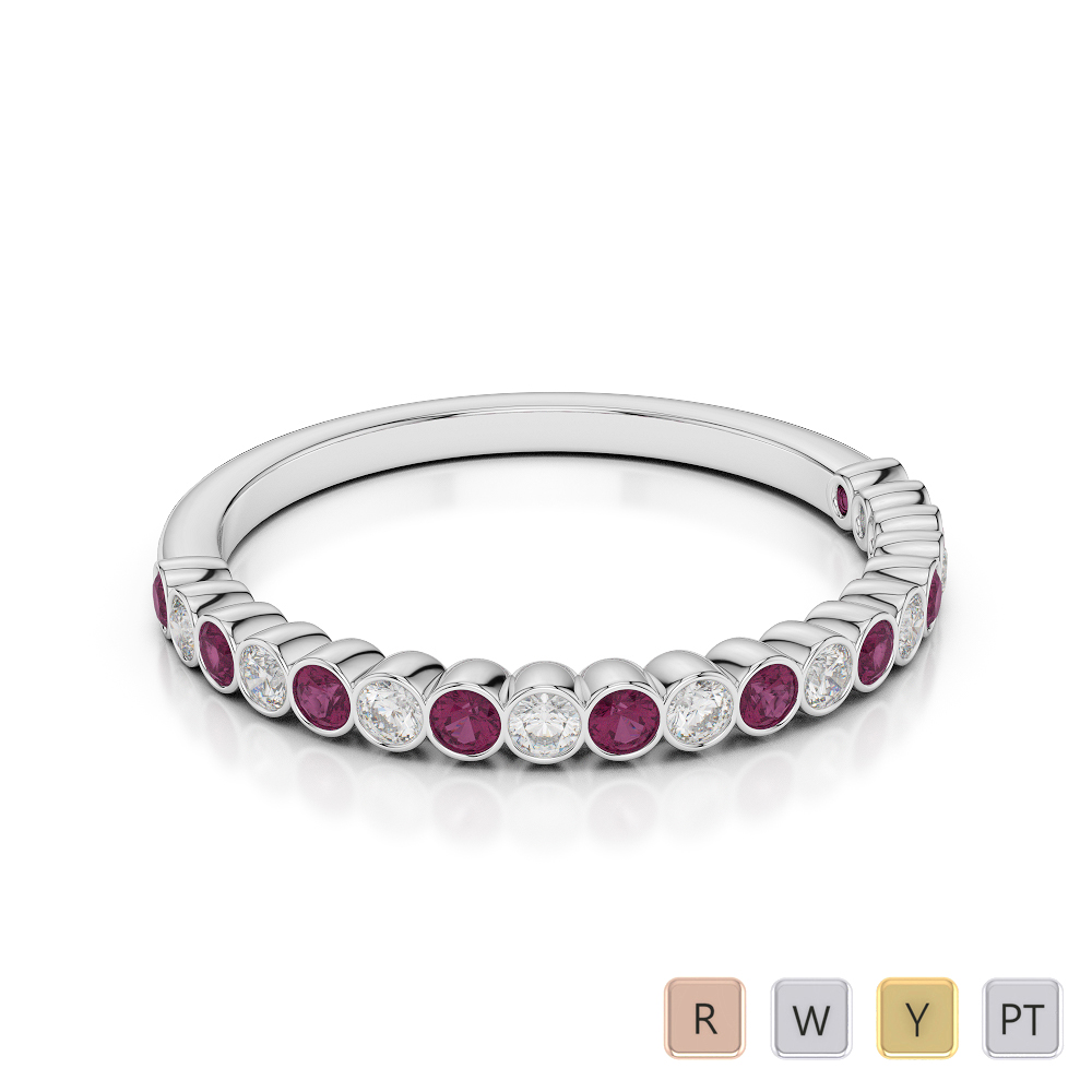 2MM Bezel Diamond Half Eternity Ring With Ruby 0379