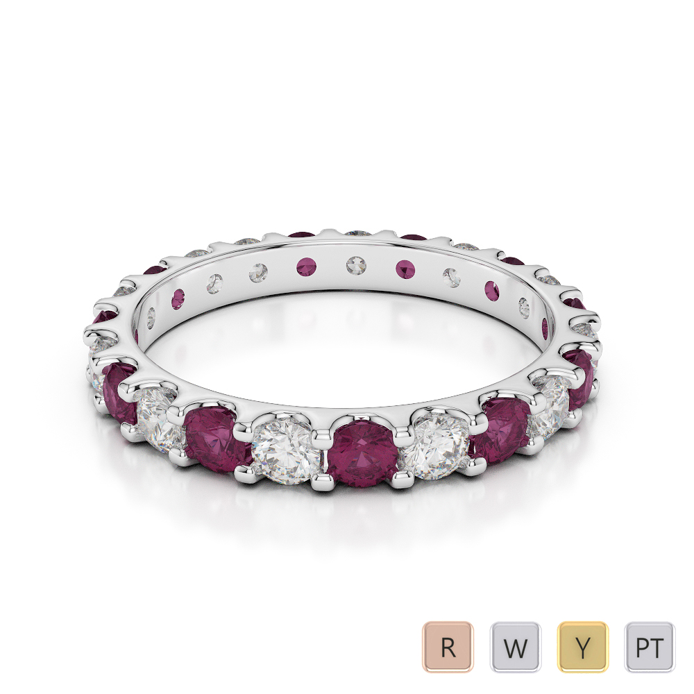 2.5MM Claw Set Ruby Full Eternity Ring With Diamond 0383