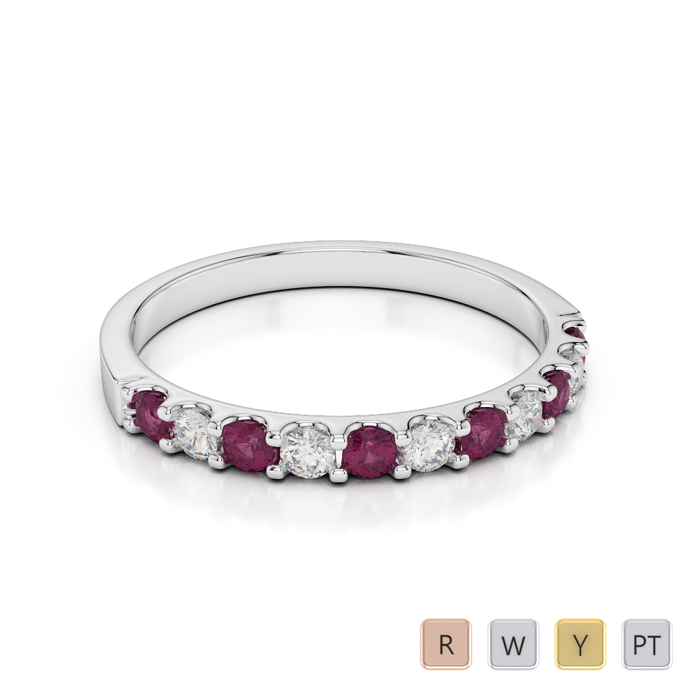 2MM Claw Set Diamond Half Eternity Ring With Ruby 0385