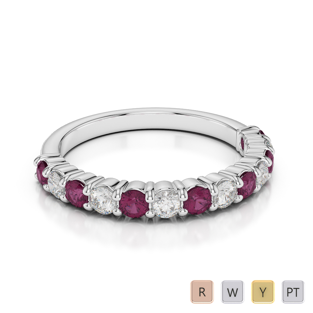 2.5 MM Prong Set Diamond Half Eternity Ring With Ruby 0392