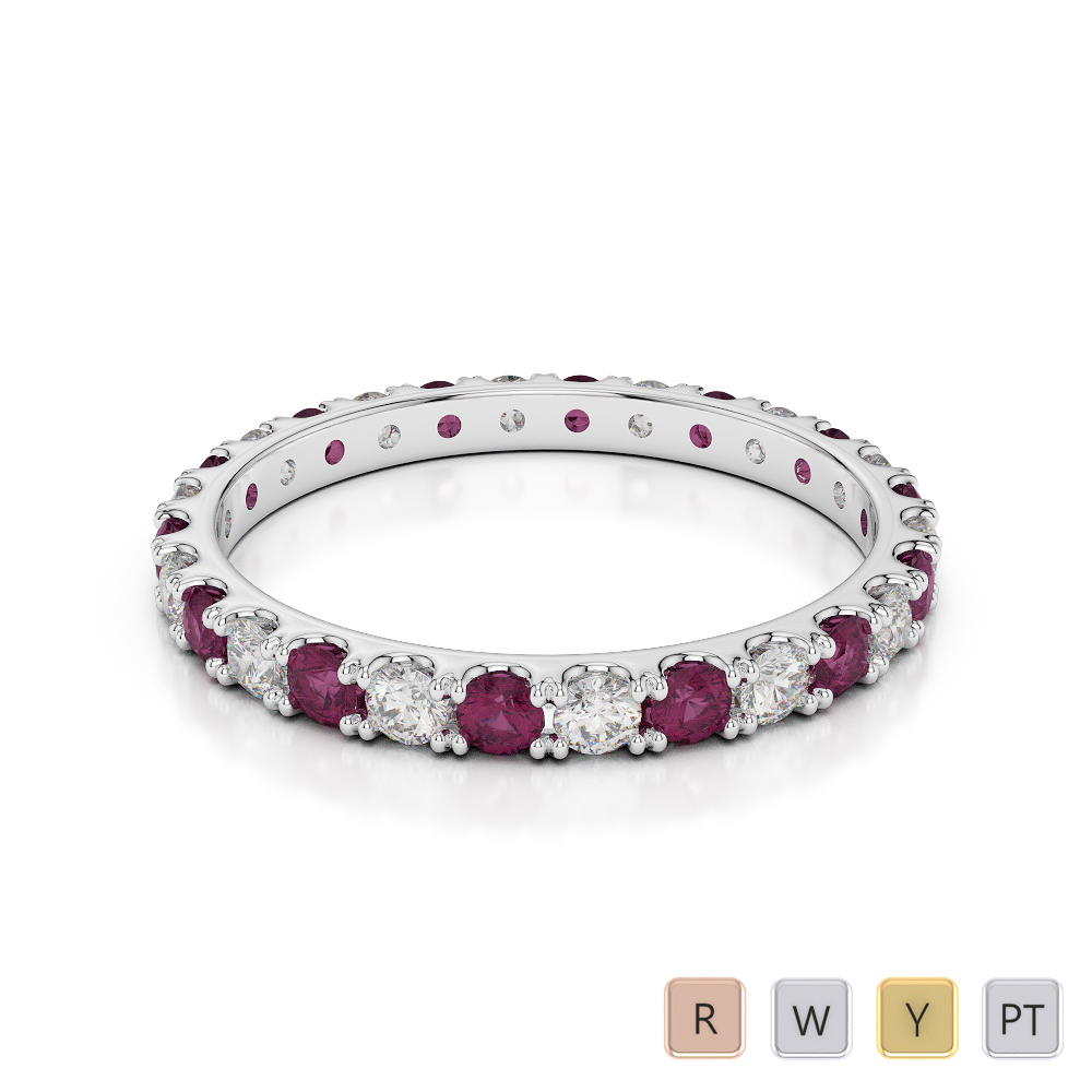 2 MM Claw Set Diamond Full Eternity Ring With Ruby 0398