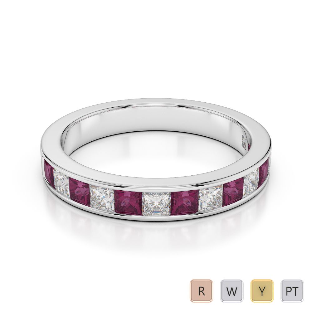 3 MM Channel Set Ruby & Diamond Half Eternity Ring 0414