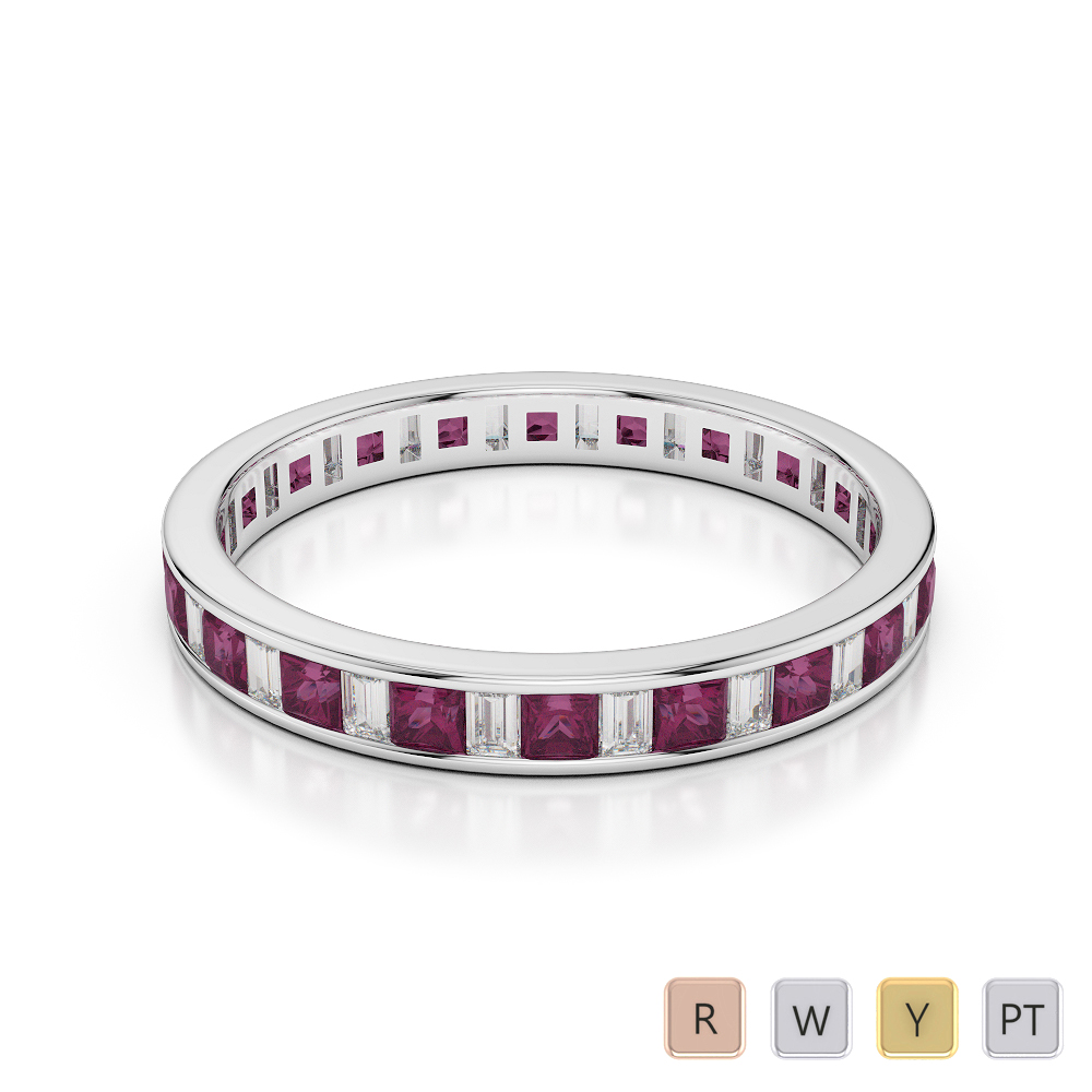 3 MM Princess Ruby & Baguette Cut Diamond Full Eternity Ring 0418