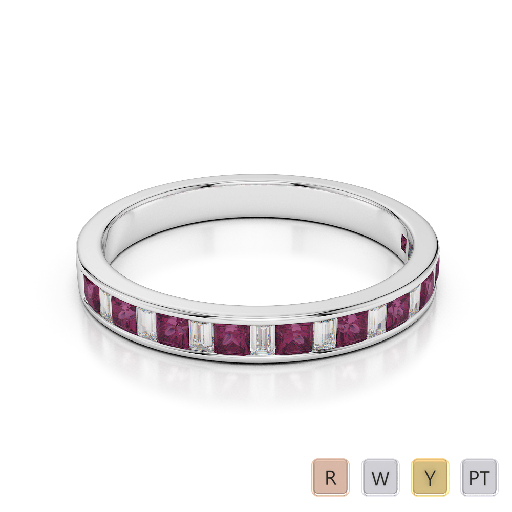 3 MM Princess Ruby & Baguette Cut Diamond Half Eternity Ring 0420