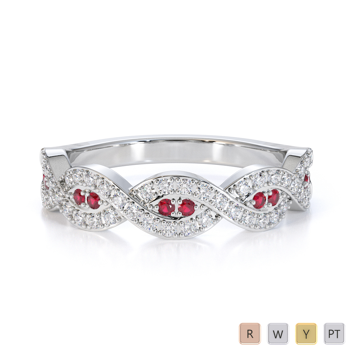 Prong Set Diamond & Ruby Half Eternity Ring 0423