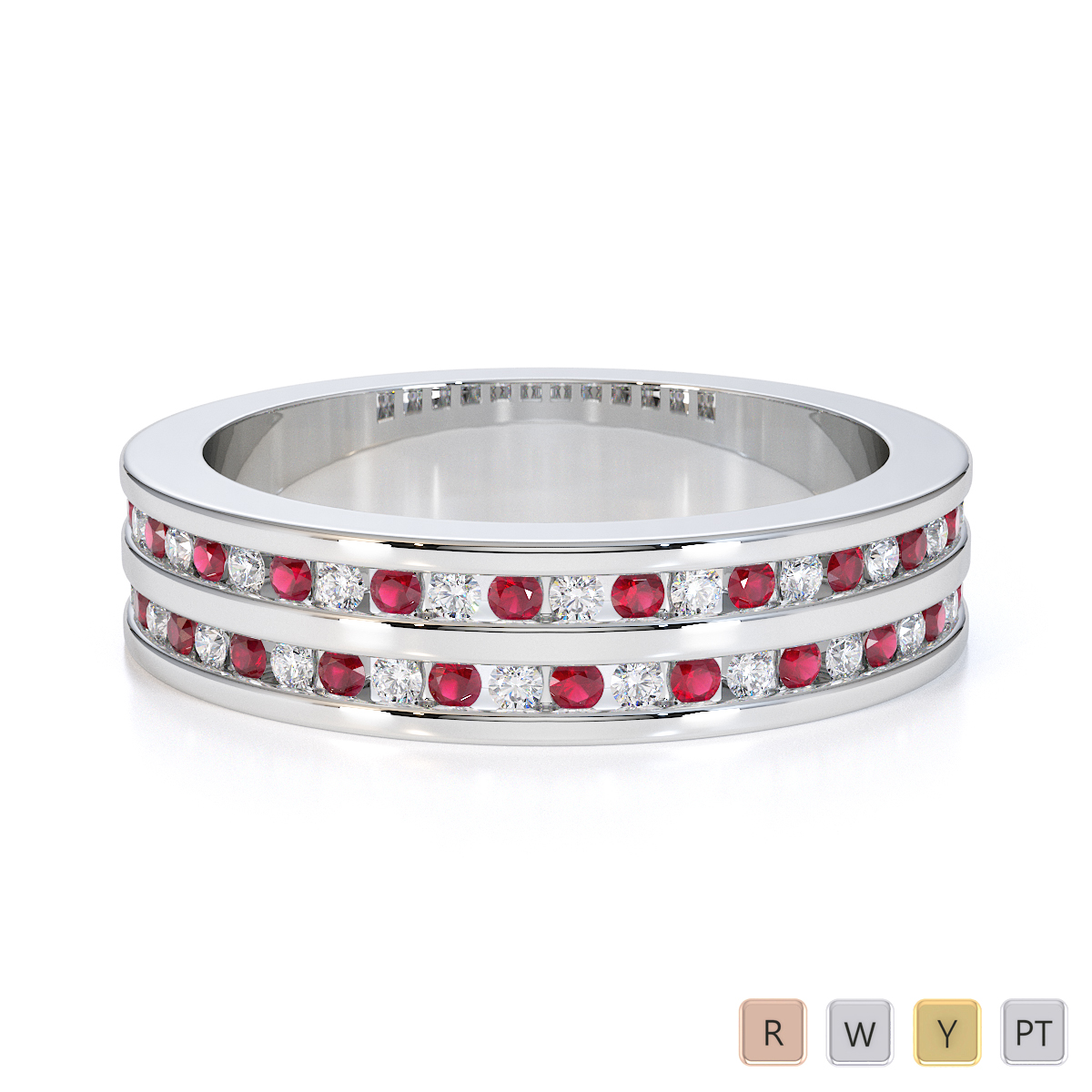 Channel Set Diamond and Ruby Half Eternity Ring 0427