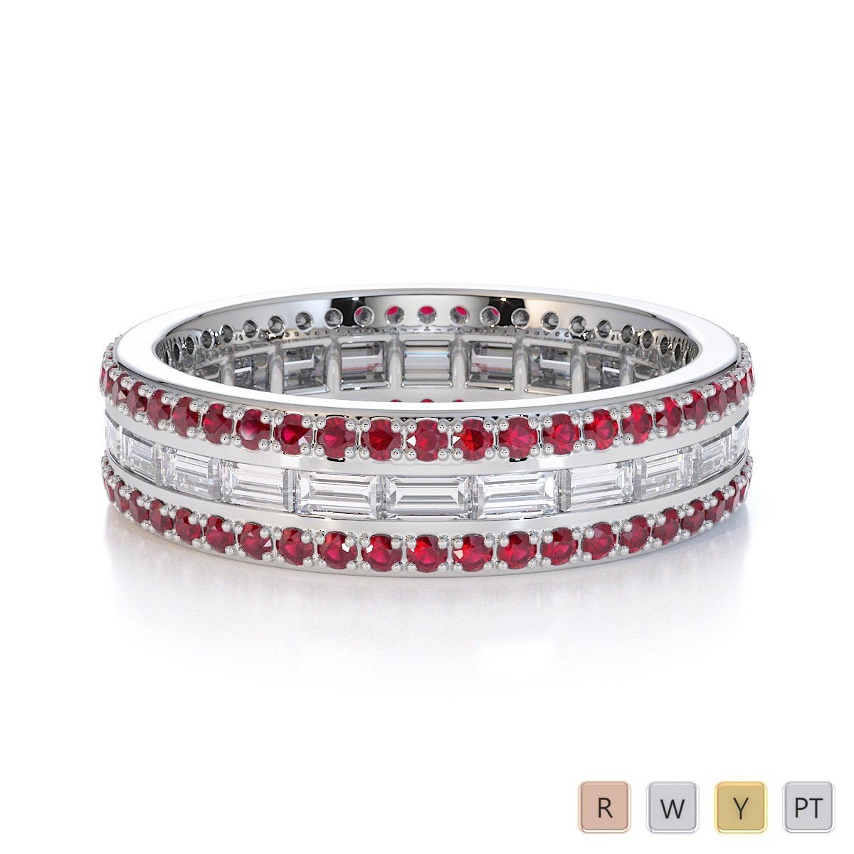 Baguette Cut Diamond & Round Ruby Full Eternity Ring 0432