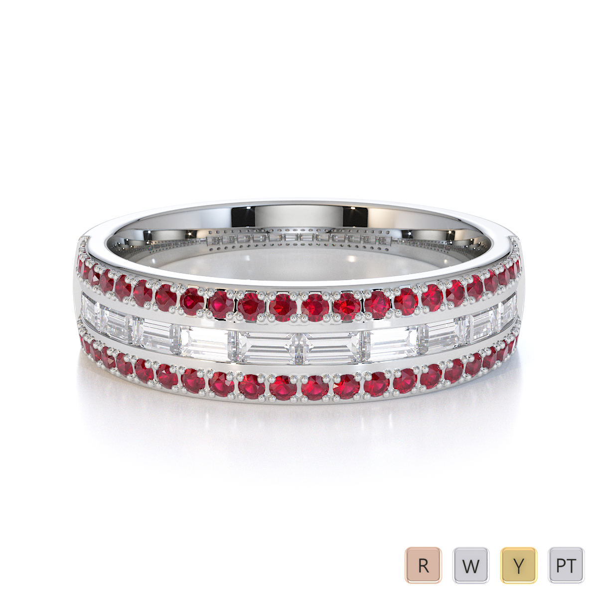 Channel Set Diamond & Prong Set Ruby Half Eternity Ring 0433