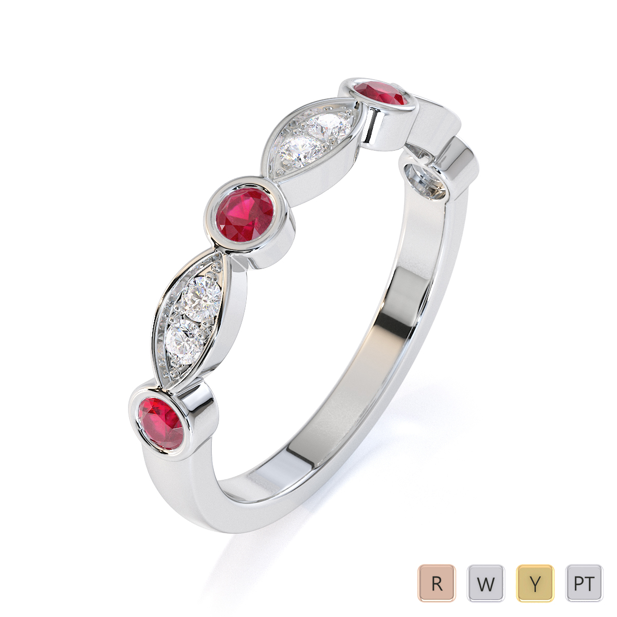 Round Cut Ruby and Diamond Half Eternity Ring 0435