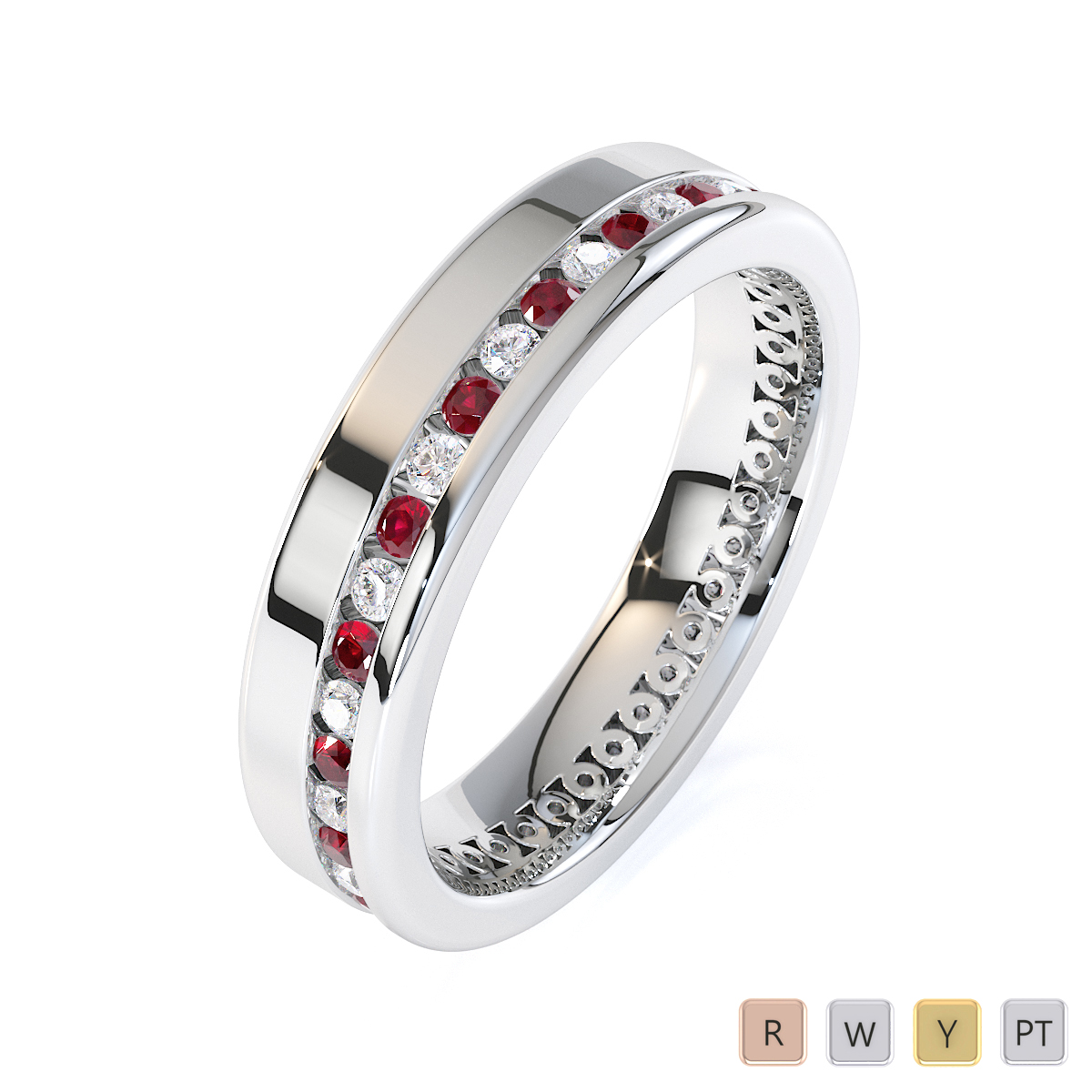 Round Cut Diamond and Ruby Full Eternity Ring 0438