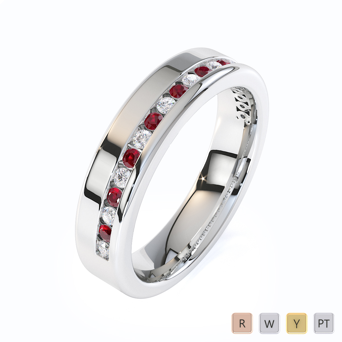 Channel Set Ruby & Diamond Half Eternity Ring 0439