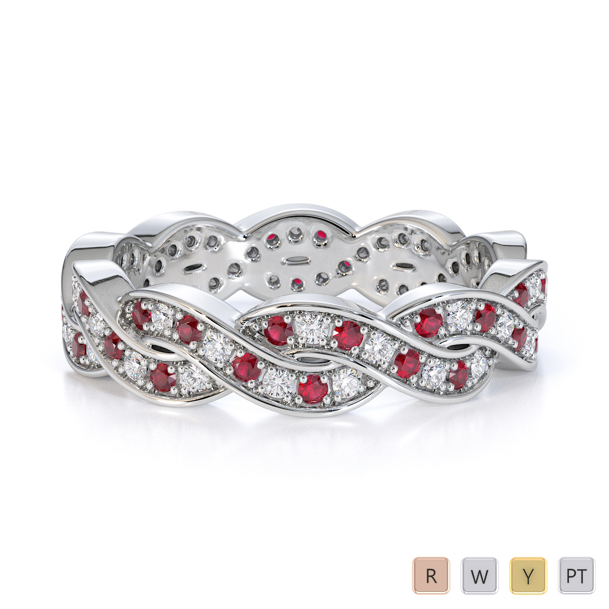 Prong Set Ruby and Diamond Full Eternity Ring 0444