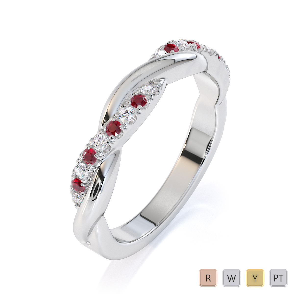 Prong Set Ruby Half Eternity Ring With Diamond 0447