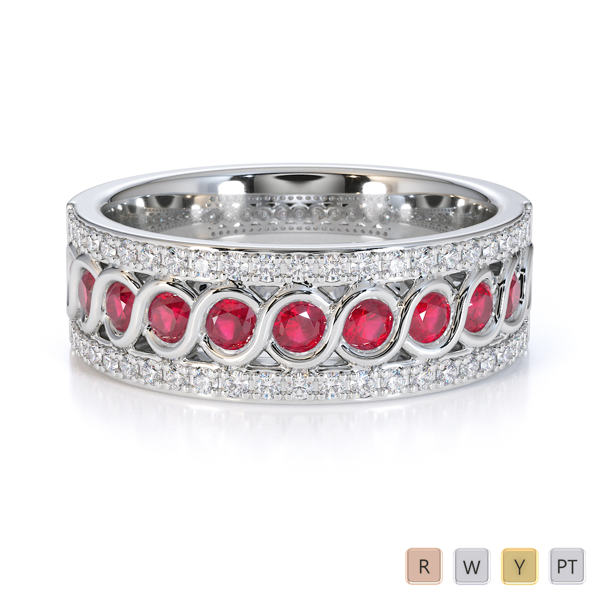 Bezel Set Ruby and Prong Set Diamond Half Eternity Ring 0449