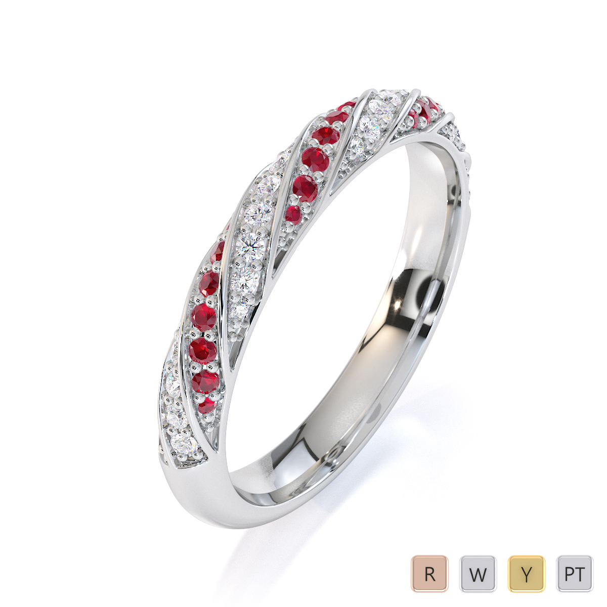 Prong Set Diamond & Ruby Half Eternity Ring 0453