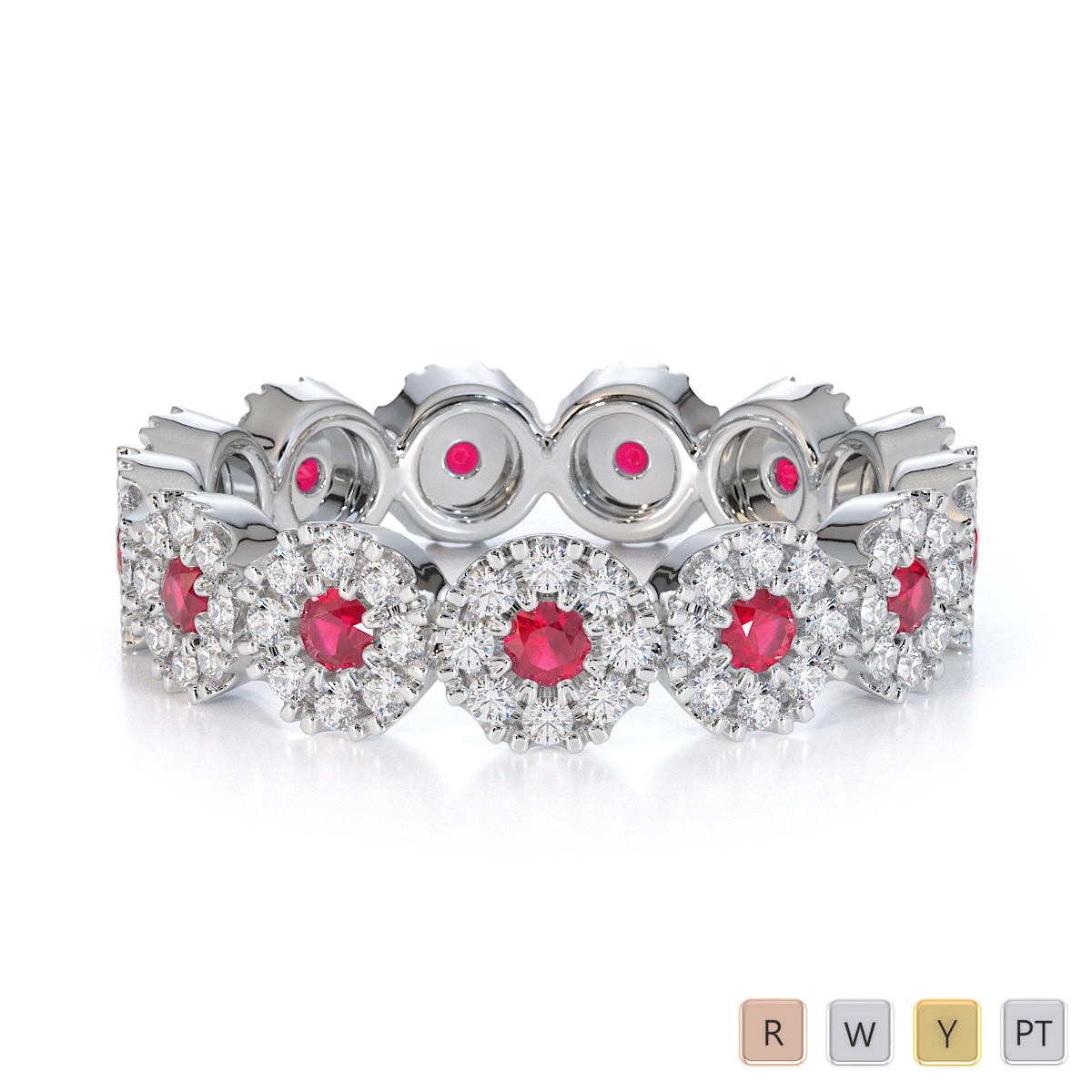 Prong Set Ruby and Diamond Full Eternity Ring 0454