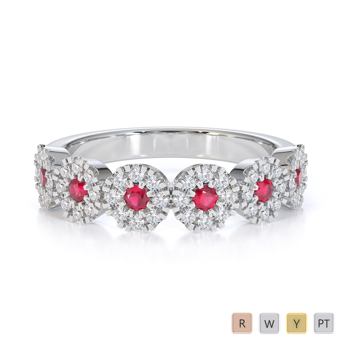Round Cut Diamond and Ruby Half Eternity Ring 0455