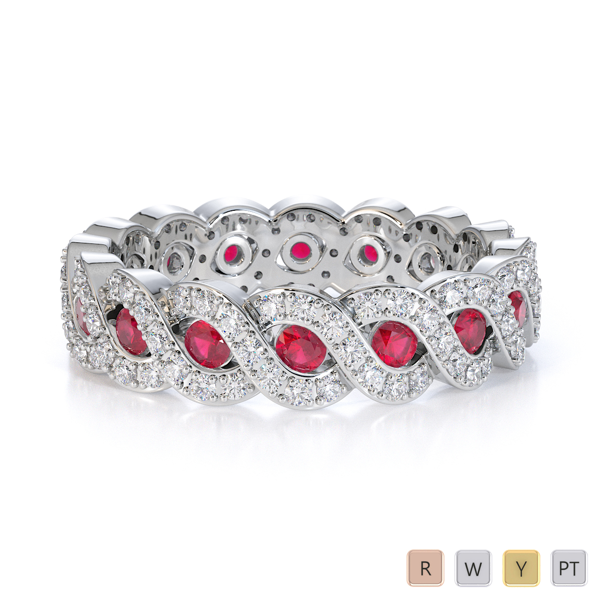 Channel Set Ruby & Prong Set Diamond Full Eternity Ring 0456
