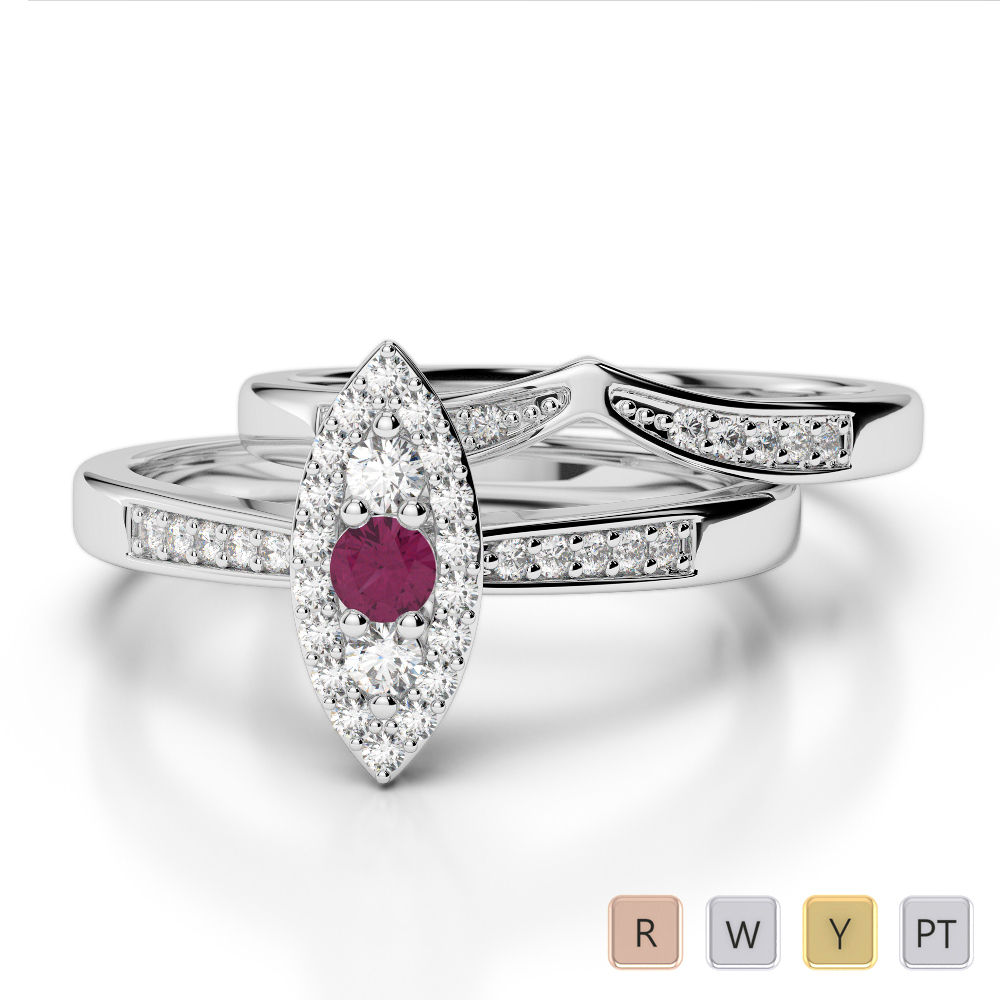 Prong Set Ruby and Diamond Bridal Set Ring 0289
