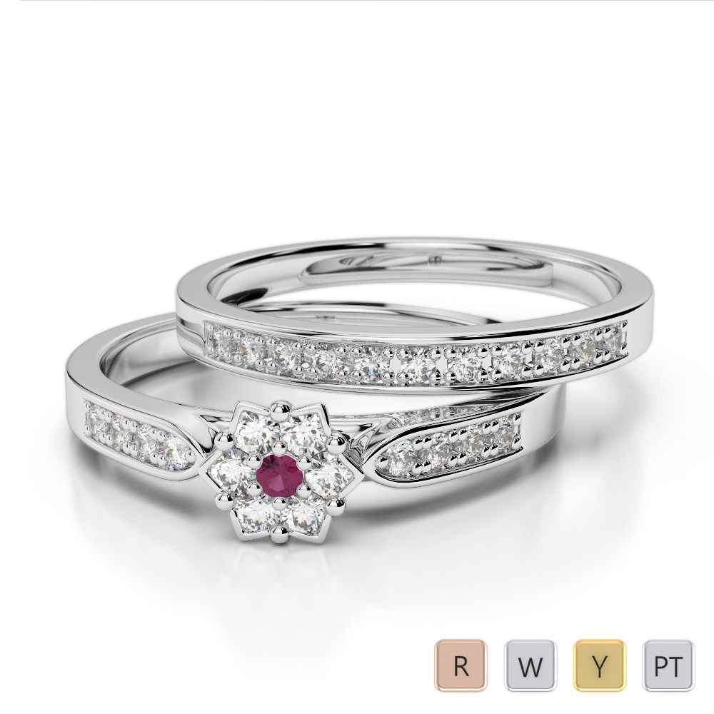Round Cut Ruby and Diamond Bridal Set Ring 0290