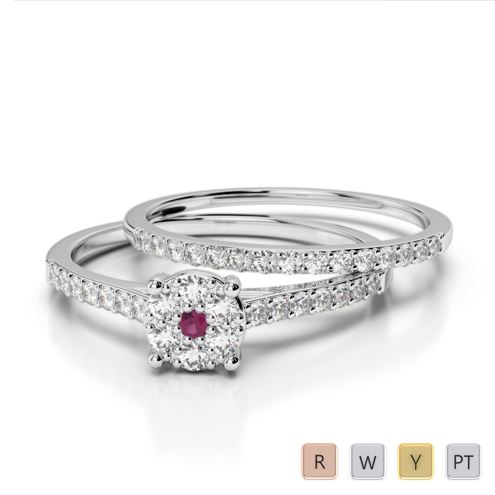 Prong Set Bridal Set Ring With Ruby & Diamond 0292