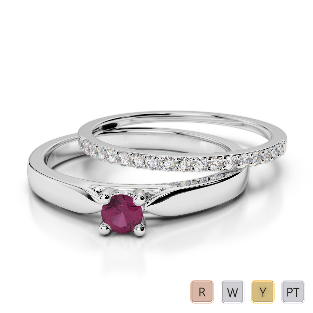 4 Claw Set Solitaire Ruby & Diamond Bridal Set Ring 0294