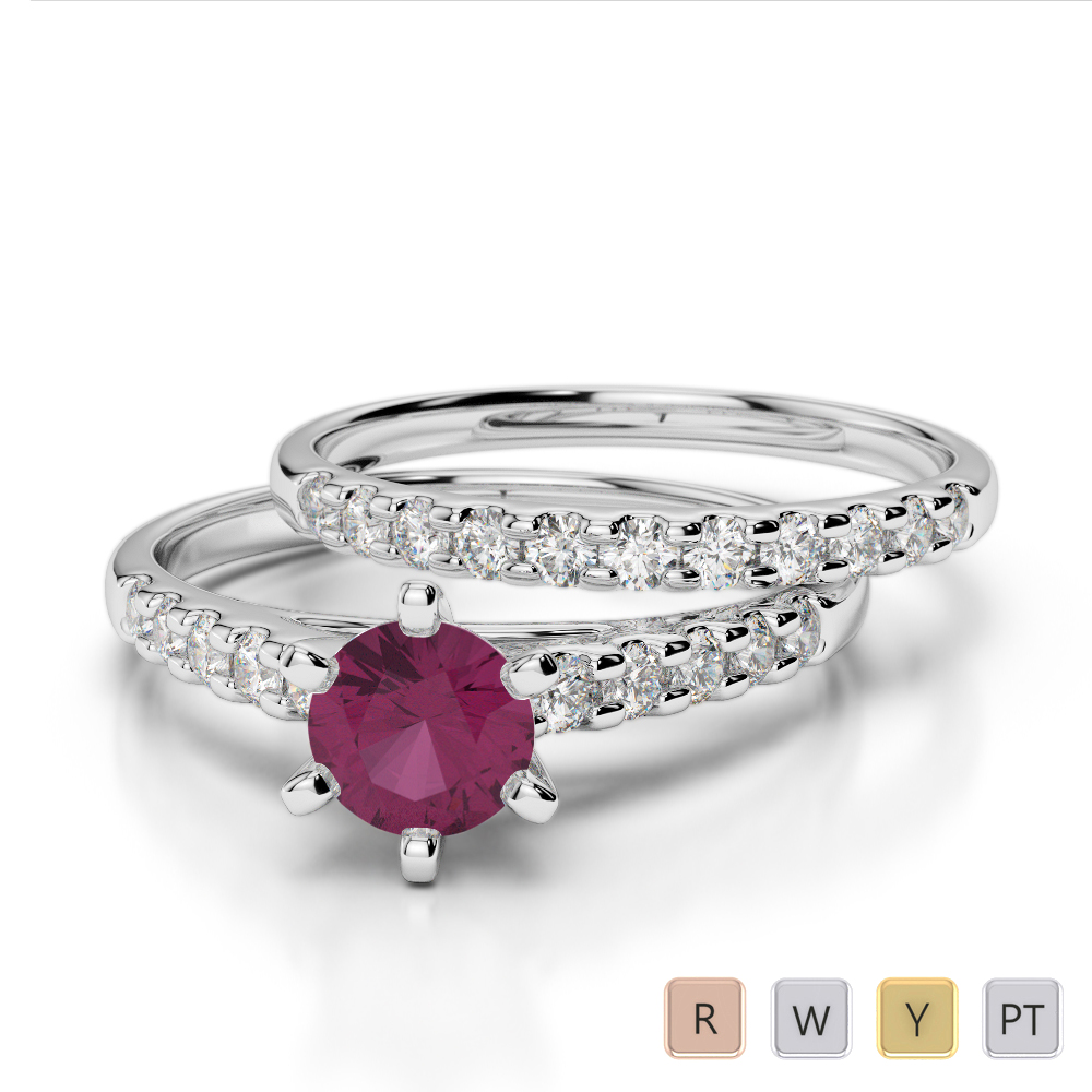 Claw Set Diamond and Ruby Bridal Set Ring 0308