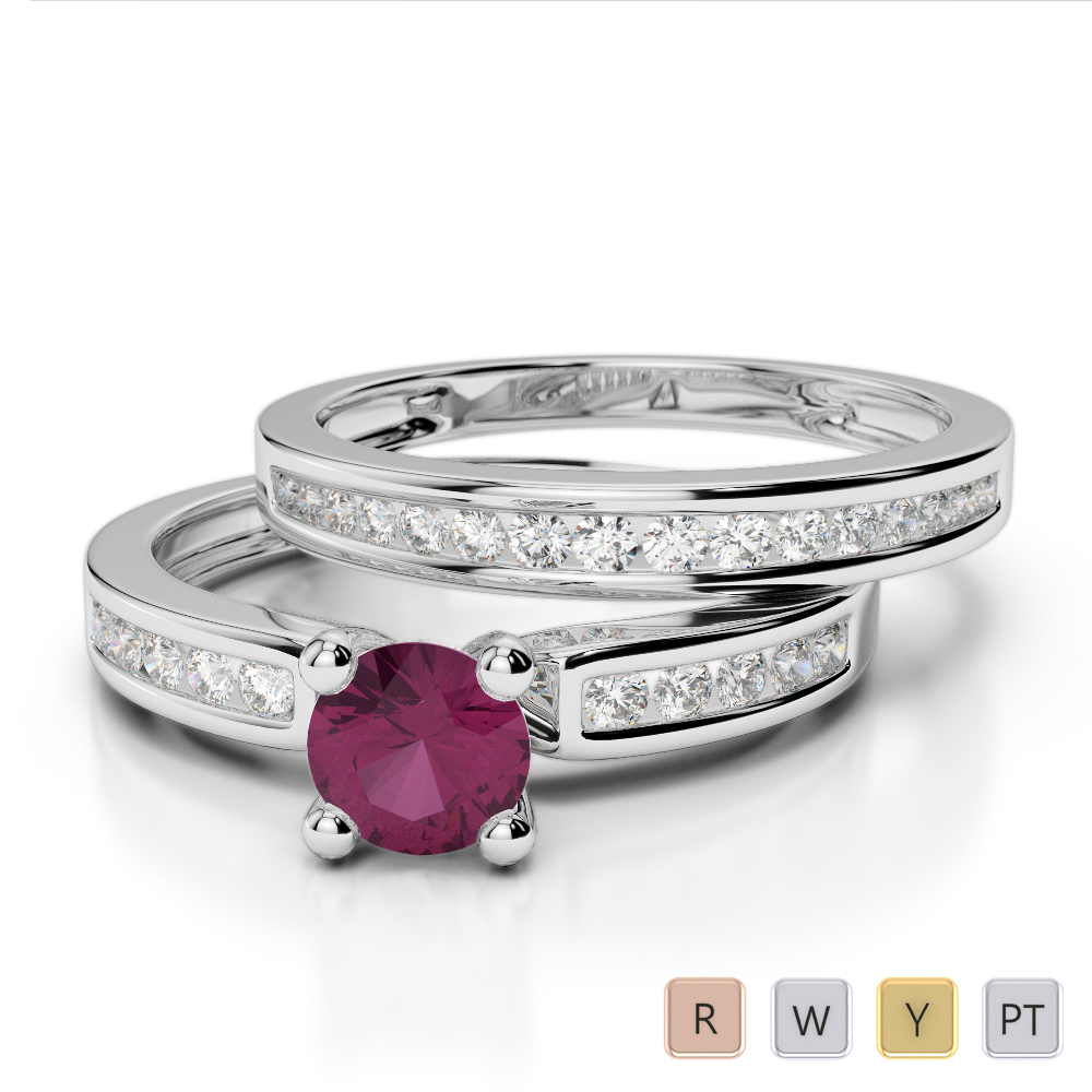 Channel Set Diamond & Prong Set Ruby Bridal Set Ring 0312
