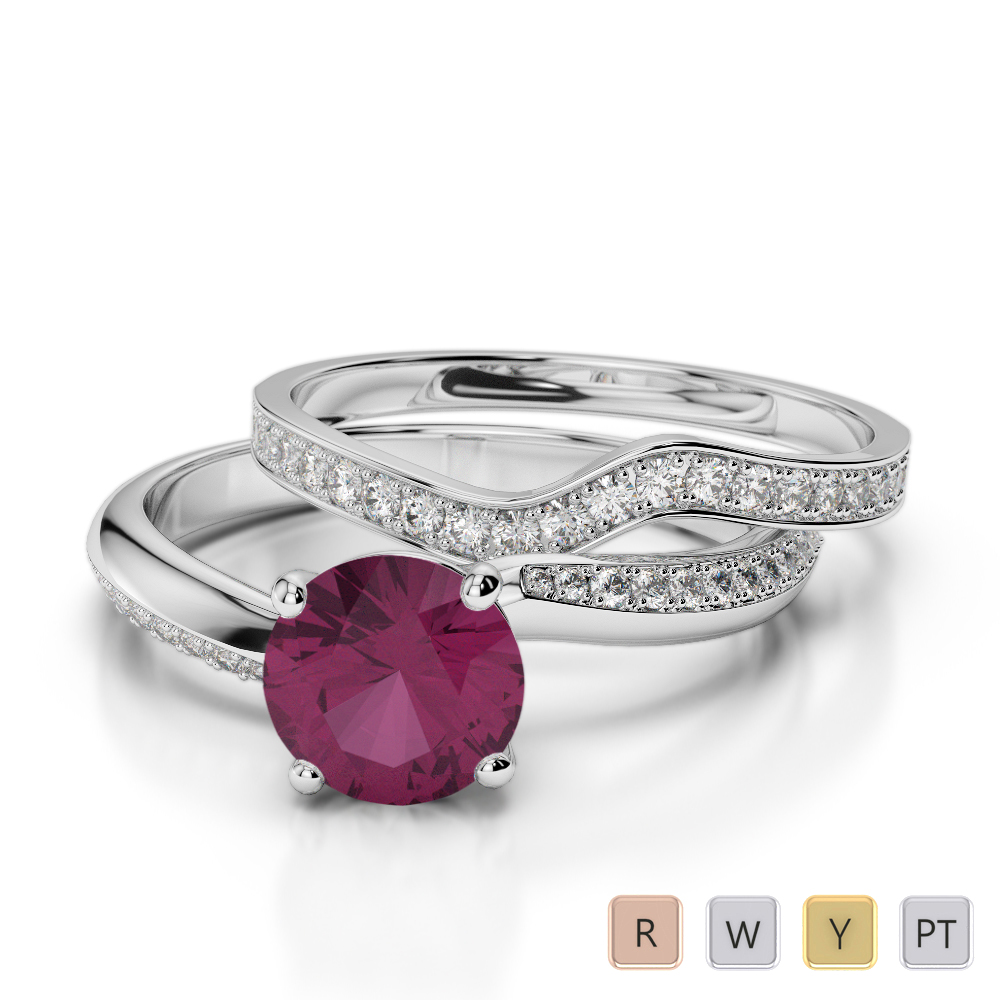 Four Prong Set Ruby & Diamond Bridal Set Ring 0332