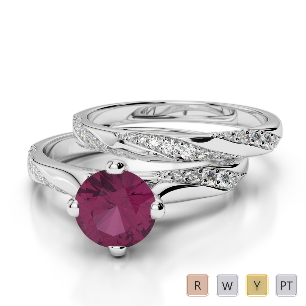 4 Prong Set Ruby Bridal Set Ring With Diamond 0353